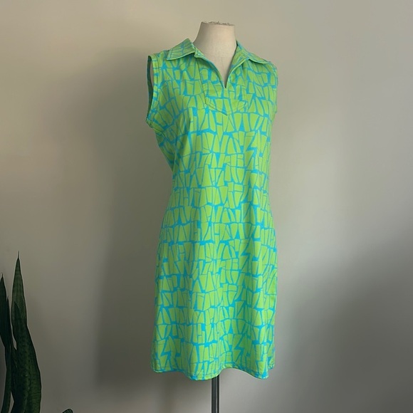 Barbara Gerwit Nylon Graphic Spandex Collar Shirt Dress sz Medium New - Picture 2 of 5